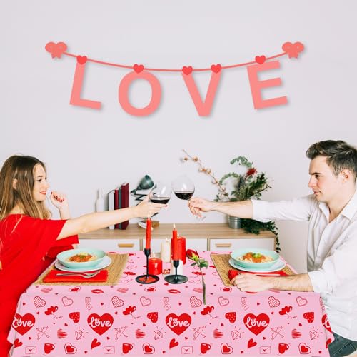 4 Pack Valentine's Day Tablecloth Valentine Love Heart Tablecloth Valentines Day Party Decoration Love Heart Table Cover Valentines Day Wedding Anniversary Birthday Decor 86 x 51 Inch - color: Pink&red