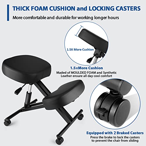 Ergonomic Kneeling Chair, Meditation Chair with Height Adjustable and Cushion for Home and Office, Posture Office Stool with an Angled Seat and Casters - size: Height Adjustable - Pneumatic