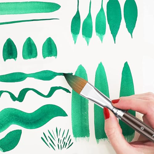 Sable Watercolor Brushes Professional, Fuumuui 7Pcs Sable Brush Set Variety Shapes with Flat, Round Pointed, Cat's Tongue Oval Wash Fan Brush Perfect for Watercolor Gouache Inks Painting - color: Brown+black