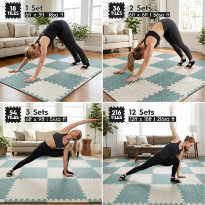 18 Pcs EVA Foam Floor Tiles, Puzzle Exercise Mat Set for Gym - color: Sage Gray Duo