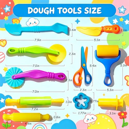 Dough and Clay Play Tools Kit for Kids, Modeling Clay Accessories for Toddlers, Animal Cutters with DIY Rollers & Safety Scissors, Dough Extruder Easy Squeeze for Kids, Ideal Home Play & Baking Set - size: 31pcs