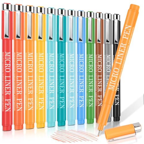 Micro Fineliner Pens, 12 Colors 0.5mm Fine Line Waterproof Drawing Pens, Archival Pigment Ink Sketching Supplies, Professional Artist Inking Markers for Journaling Illustration - color: 12 Colors(0.5mm)