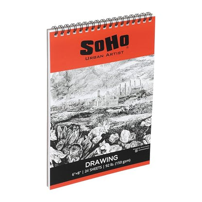 SoHo Urban Artist Softcover Drawing Pad - 6"x8" - 92 lbs/150gsm, Mixed Media, 24 Dual-Sided Sheets, Acid-Free, Wire-Bound, Micro-Perforated, Repeated Erasing & Reworking - size: 6"x8"