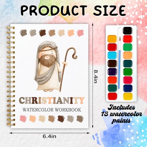 Christianity Watercolor Workbook, 12 Christian Faith-Themed Patterns for Beginners, Relaxing Bible Art Painting Workbook for Teenagers and Adults, Religious DIY Gift for Her (Jesus) - color: White-Christianity