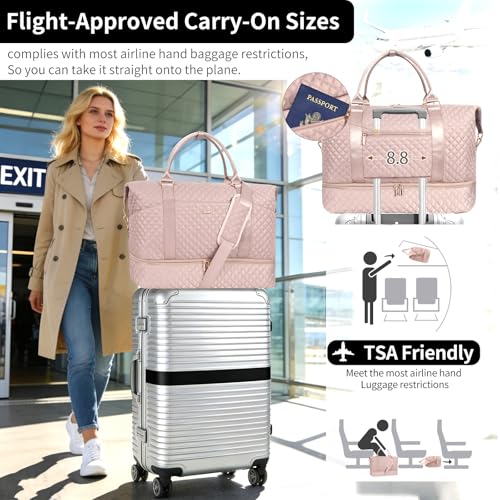 Weekender Bag, Large Travel Duffel Bag for Women, Carry on Overnight Bag with Shoe Compartment and Toiletry Bags - color: K-3PCS Nude
