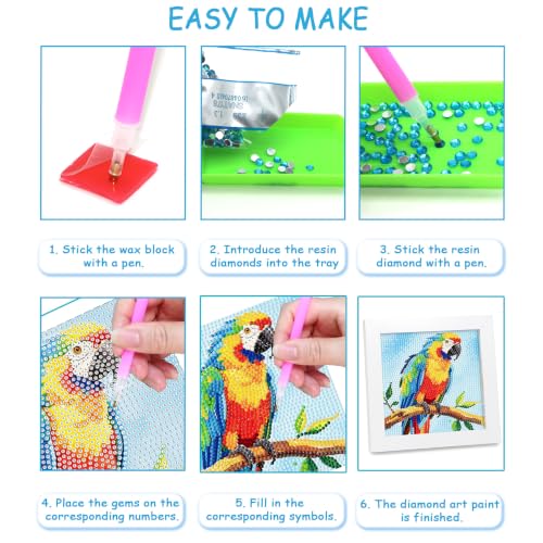 geesfayan Diamond Art Kits for Kids,6 Inch DIY Gem Art Painting with 7 Inch Frame, Complete Starter Kit for Beginners, Creative Arts & Crafts Gift for Girls & Boys (Parrot) - color: Parrot