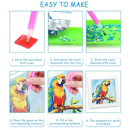 geesfayan Diamond Art Kits for Kids,6 Inch DIY Gem Art Painting with 7 Inch Frame, Complete Starter Kit for Beginners, Creative Arts & Crafts Gift for Girls & Boys (Parrot) - color: Parrot
