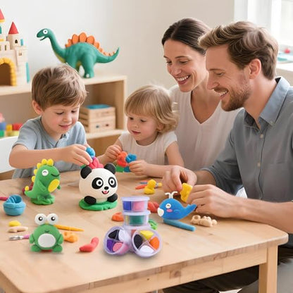 Air Dry Clay Kit for Kids: 12 Animals Clay with Sculpting Tools & Tutorials | Safe Non-Toxic, Easy to Shape, 24H Natural Drying & No Baking, DIY Modeling Craft for Boys Girls in School Class Home Party