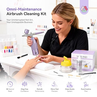 SAVILAND All-in-1 Airbrush Cleaning Kit: 240 ml Fast Airbrush Cleaner Low Odor & Needles Kit 3-in-1 Airbrush Cleaning Pot Easily Handle Water-Based & Acrylic Airbrush Paint Nail Art Painting Tools - color: White-Grey