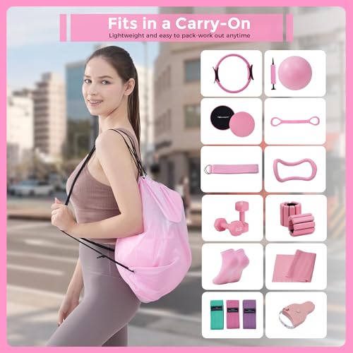Home Pilates Kit Pilates Equipment Set for Women, Pilates Essentials Kit - color: Pink - 13 Pieces Kit