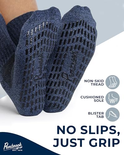 Pembrook Non Slip Crew Grip Socks Men & Women - 4 Pairs | Non Slip Socks for Elderly, Hospital, Pilates, Yoga, Barre, Home - color: Gray, Navy, Blue, Light Gray - 4 Pairs, size: Medium
