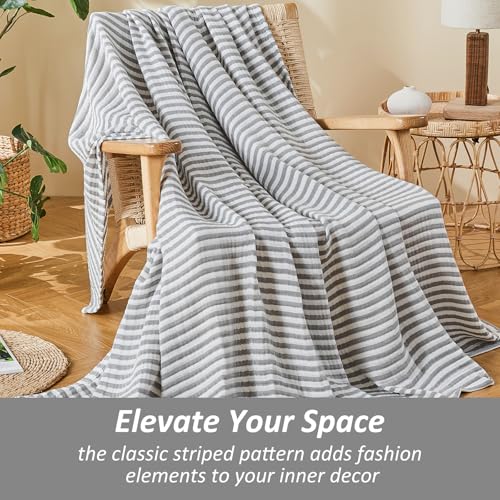 EMME Cotton Muslin Blanket Couch 4-Layer Breathable Gauze Soft Lightweight Bed Blankets Adults Grey Throw XL (50" x 70") - color: Grey, size: Throw XL (50" x 70")