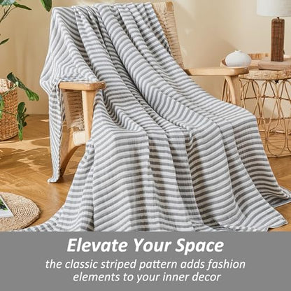 EMME Cotton Muslin Blanket Couch 4-Layer Breathable Gauze Soft Lightweight Bed Blankets Adults Grey Throw XL (50" x 70") - color: Grey, size: Throw XL (50" x 70")