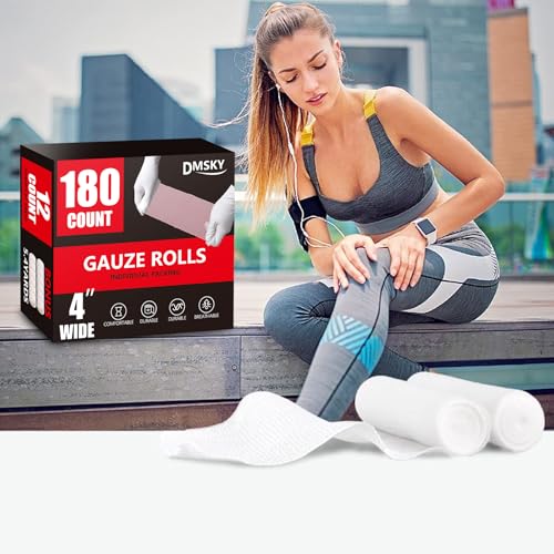 DMSKY 180 Pack Gauze Rolls, 4 in x 4.1 Yards | Individually Wrapped Gauze Wrap Roll for Wounds, Premium Rolled Gauze Bandage Wrap, Mummy Wraps - color: 180pack, size: 4 IN