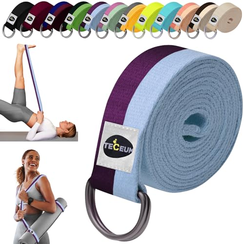 TECEUM 2 IN 1 Yoga & Mat Strap for Stretching – Cotton – 6/8/10 ft - color: Purple Blue, size: 8 ft
