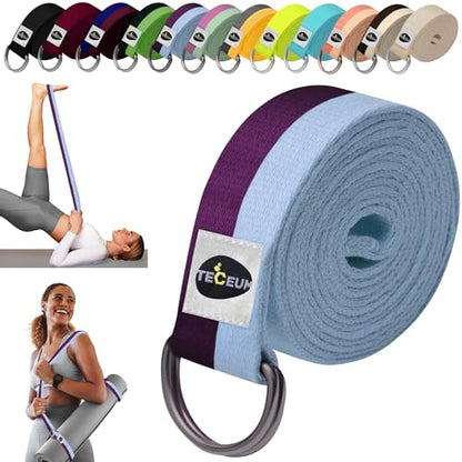 TECEUM 2 IN 1 Yoga & Mat Strap for Stretching – Cotton – 6/8/10 ft - color: Purple Blue, size: 6 ft