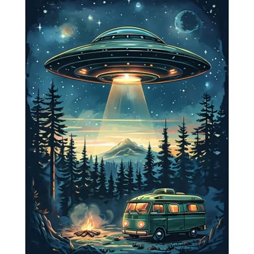 Arttoplus UFO Paint by Numbers Kit for Adults Beginner 16x20 inch | Bus in Forest Adult Paint by Number Kits on Canvas, DIY Oil Painting by Numbers for Gift Home Wall Decor (Without Frame) - color: MT22589-US