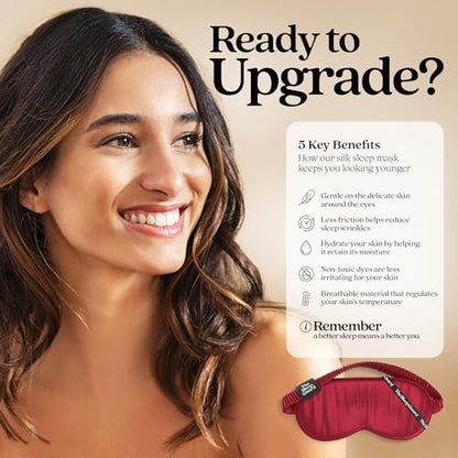 TheSleepGuard Pure Silk Sleep Mask [100% 6A Mulberry Silk, 22 Momme] Light Blocking Travel Essentials. Eye Masks for Sleeping. Black Oeko-Tex Blindfold. Eye Covers for Men & Women - color: Cherry Red