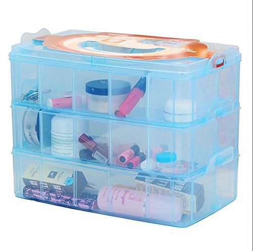 Kamay's Large 3 Tier Stackable Adjustable Compartment Slot Bead Craft Jewellery Tool Storage Organiser,Snap-lock Tray Container with 30 Compartments Blue - style: Large 3 Tier 30 Compartments Blue
