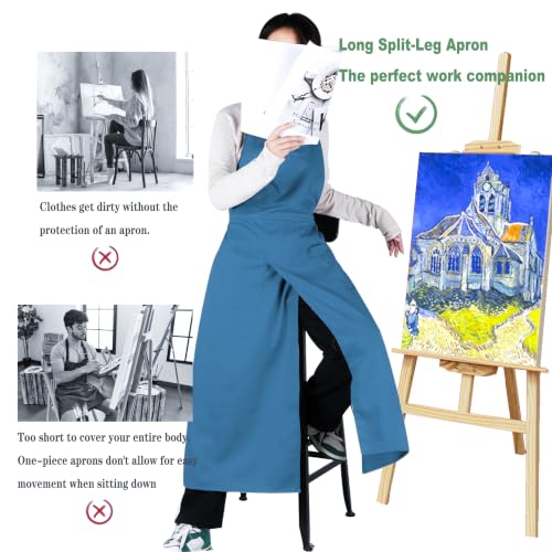 Pottery Split-Leg Make Ceramic Apron, Long Split-Leg Artist Painting Apron with 3 Pockets for Men and Women - color: Blue