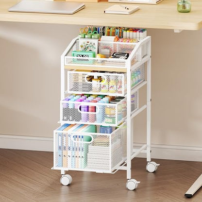 SWTYMIKI Rolling Utility Cart with Drawers - Under Desk Storage Cart with DIY Divider & Lockable Wheels, Multi-Functional Craft Art Supply Organizer for Office, Vanity, Craft Room & Studio White - color: White