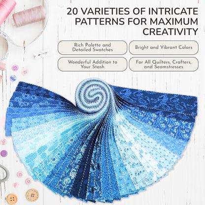 Tinyspool & Co. Quilting Bundle – Eternal Bleu Twirlie Roll Fabric + 3-Yard Fabric No.15 – Baby Blue – 100% American Cotton Fabric Kit with Strips & Pre-Cut Yardage for Borders, Binding & Backing