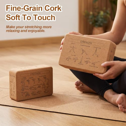 2 Pack Cork Yoga Blocks, Yoga Poses Teaching Cork Blocks for Beginners & Experts, Eco-Friendly High Density Non-Slip Fitness Block for Better Support, Balance & Comfort (9 x 6 x 3 Inches)