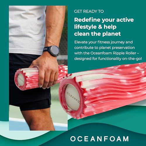 Oceanfoam Ripple Travel Foam Roller (11" x 3.35") Firm Mini Foam Roller for Physical Therapy, Deep Tissue Massage, Back Pain - High Density, Ergonomic Wave Textured - Yoga, Exercise (Red Marbled) - color: Red Marbled