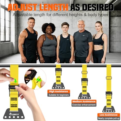 SERTT Adjustable Pull Up Assistance Band, Heavy Duty Assisted Pull Up Bands Support 375lbs, Upgrade Pull Up Bar Resistance Band for Assist Pullup Home Gym Strength Training - color: Yellow