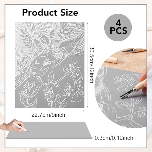 4 Pack Linoleum Blocks for Printmaking, 9 X 12 Inch, Soft Rubber | Easy To Carve, For Stamps, Prints, Cards, Beginner And Artist Use - size: 9 x 12 Inch