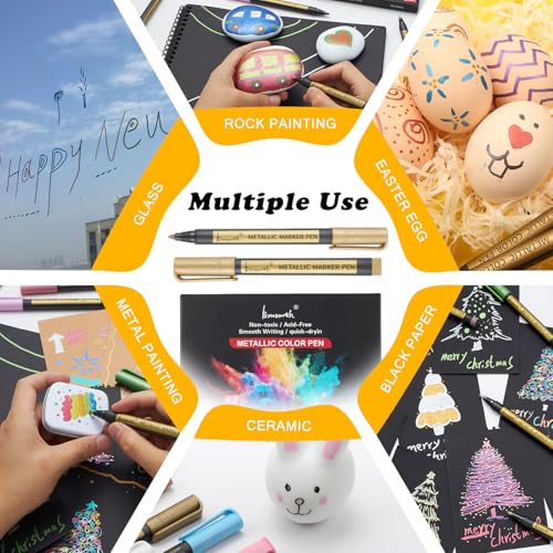 Brusarth Metallic Marker Pens,Medium Point Markers for Rock Painting | Metallic Marker Pens for Black Paper,Scrapbooking Crafts, Card Making,DIY Photo Album,Ceramic, 10 Pack