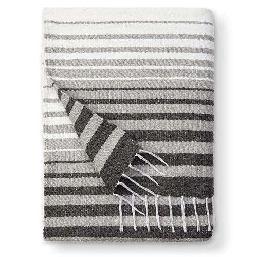 Gray Mexican Blanket by Laguna Beach Textile Co - Beach, Yoga, Camping, or Decorative Throw Blanket - Traditional Handmade Serape - Gray Tulum - color: Gray
