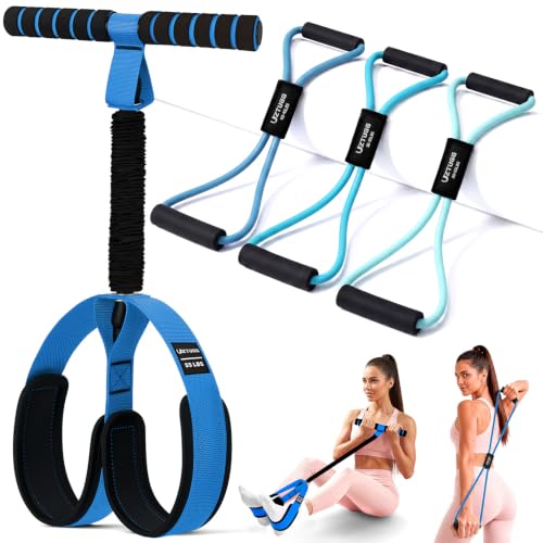 Resistance Bands with Handles Set, Leg/Core/ABS/Arm/Back/Hips Workout Equipment for Women, Portable Pedal Resistance Band & Figure 8 Resistance Bands, Exercise Bands for Pilates Yoga Stretching - color: Blue