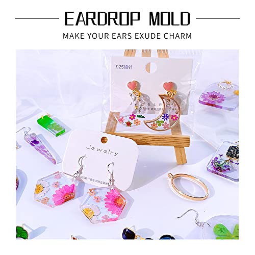54 Pcs Epoxy Resin Jewelry Molds for Beginners, Moldes De Silicona para Resina for Earrings Pendants Necklaces Keychains Making, Variety Silicone Casting Mould with Hole for Boho Art Crafts - color: 54pcs Jewelry Molds