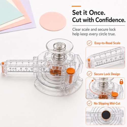 Circle Cutter for Paper & Crafts, Paper Cutter with 1 to 8 in Cut Diameter | With 4 Blades, Upgraded Precision Round Trimmer for Laminated Sheets, Photos