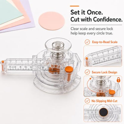 Circle Cutter for Paper & Crafts, Paper Cutter with 1 to 8 in Cut Diameter | With 4 Blades, Upgraded Precision Round Trimmer for Laminated Sheets, Photos