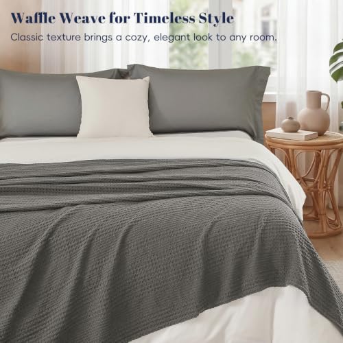 PHF Lightweight Waffle Weave Blanket Queen Size for Bed Grey 90"x90" - color: Grey, size: Queen(90"x90")