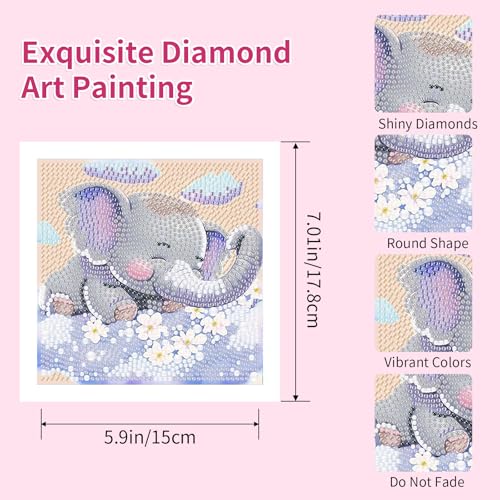PERFECTSIGHT Cute 5D Diamond Art Kits, Kawaii DIY Painting Art for Adults Teen, 4 Pack Diamond Arts and Crafts Sets, Big Gem Full Drill Diamond Dots for Women (Elephant+Panda+Red Panda+Cow) - style: Elephant+Panda+Red Panda+Cow