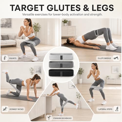 Fabric Resistance Bands Set for Working Out - 3 Pack Booty Bands for Women & Men, Non Slip Exercise Bands for Legs, Glutes, Squats, Hip, Thigh, Strength Training & Physical Therapy