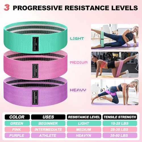 2-in-1 Fabric Resistance Bands Set & 12-Loop Numbered Elastic Stretching Strap - Non-Slip Booty Bands for Glute Workout, Stretchy Yoga Belt for Physical Therapy & Rehab