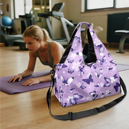 Yoga Mat Bag for Men Women Canvas Yoga Mat Carrier Take In Out Mat Easily for Beach Swim Bags Pool Sports Gym - color: Butterfly blue