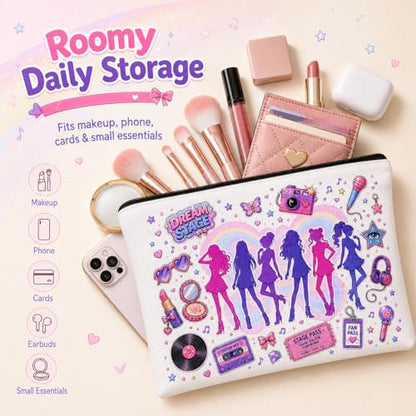 KATSEYE Merch Cosmetic Pouch for Women, Pop Girl Group Makeup Bag, Cute Fan Travel Organizer Bag, Canvas Toiletry Pouch for Concert and Daily Essentials (C)
