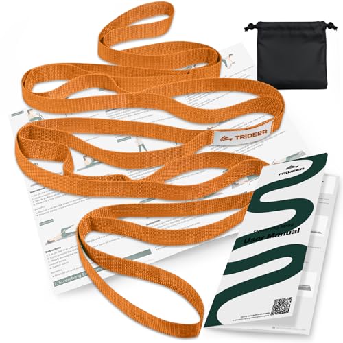 Trideer Stretching Strap with Loops & Leg Lifter, Non-Elastic PT Strap | Leg Lifter Mobility Aid, Non-Elastic PT Stretching Strap, Multi-Loop Grip Control, Home Recovery Support - color: Orange