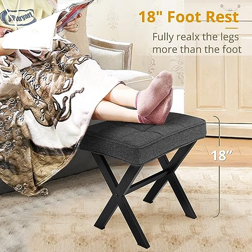 LUE BONA Vanity Stool, Square Linen Makeup Stool with Metal X Legs, Small Ottoman Stool Chair for Vanity, Modern Padded Vanity Seat Foot Rest Stool for Makeup Room, Living Room, Bathroom, Carbon Gray - color: Carbon Gray