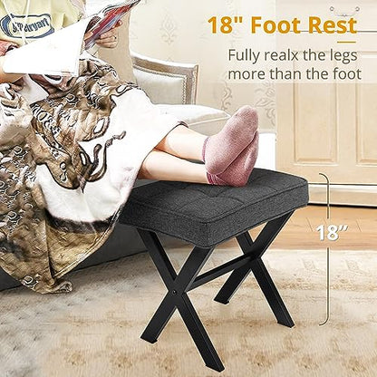LUE BONA Vanity Stool, Square Linen Makeup Stool with Metal X Legs, Small Ottoman Stool Chair for Vanity, Modern Padded Vanity Seat Foot Rest Stool for Makeup Room, Living Room, Bathroom, Carbon Gray - color: Carbon Gray