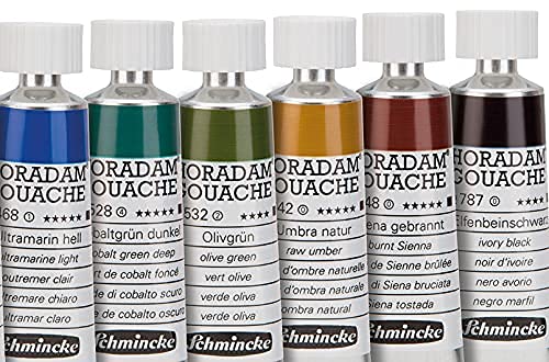 Schmincke - HORADAM® Gouache, 10 x 0,51 fl oz / 15 ml tubes, 72 701 097, 10 finest gouache colors in a metal box, highest concentration of pigments