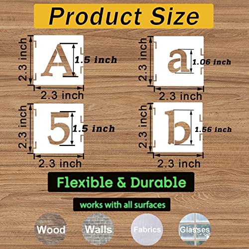 1.5 Inch Alphabet Letter Stencils, 65 Pcs Reusable Plastic Letter Number Symbol Interlocking Drawing Template Kit for Painting on Wood, Wall, Fabric, Rock, Signage, Door Porch (1.5 Inch) - size: 1.5 Inch