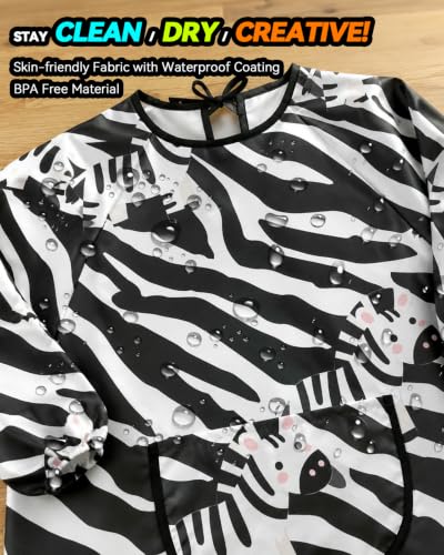 MINIQ Kids Art Smock,Waterproof Painting Apron Artist Smocks with Pocket Long Sleeves - color: Zebra Phantom, size: XXL for Age 5-8