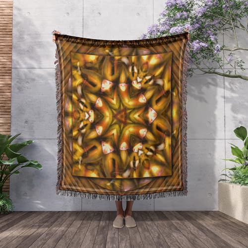 3dRose Mandala Mandala Zen InnerBalance Harmony Gold Yellow Orange Glowing Chakra Meditation Woven Blanket