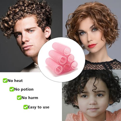 ZMD 18Pcs Self Grip Small Hair Rollers Curlers, Plastic Rollers Heatless Curlers Salon Dressing Curler DIY Curly Hair Hairstyle Roller for Women Girls Short Thin Fine Hair (0.8 x 2.4 Inch) - color: pink